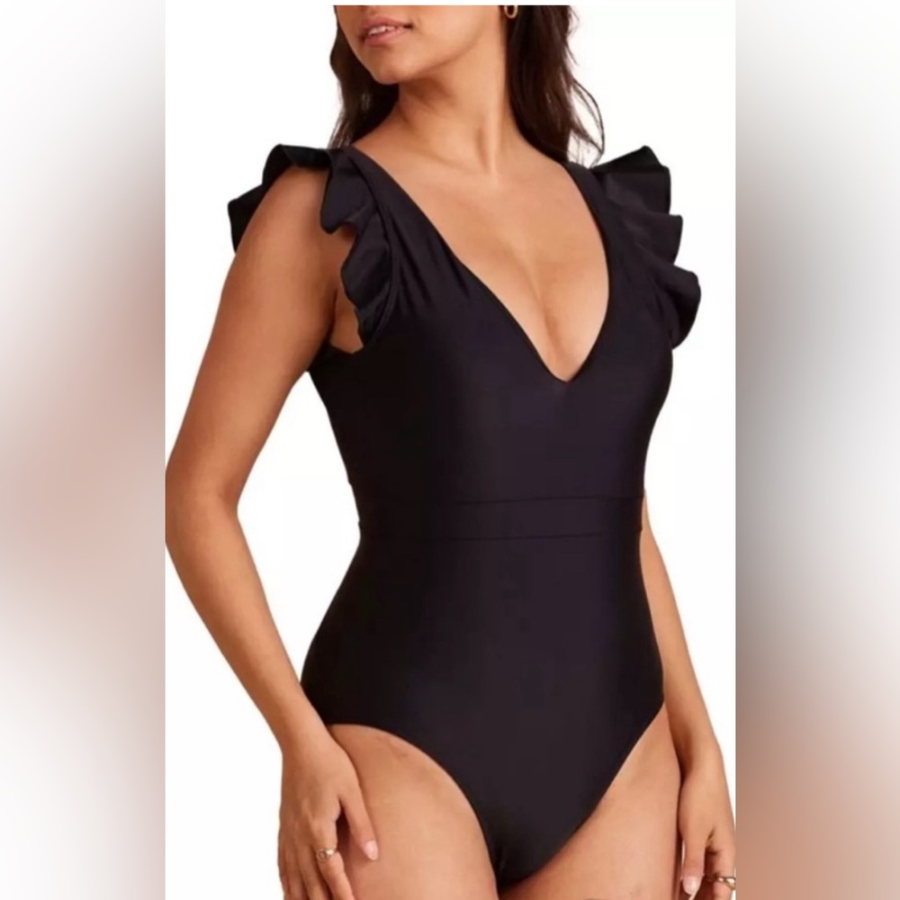Black Ruffle Summersalt Swimsuit Size 10 Long Torso